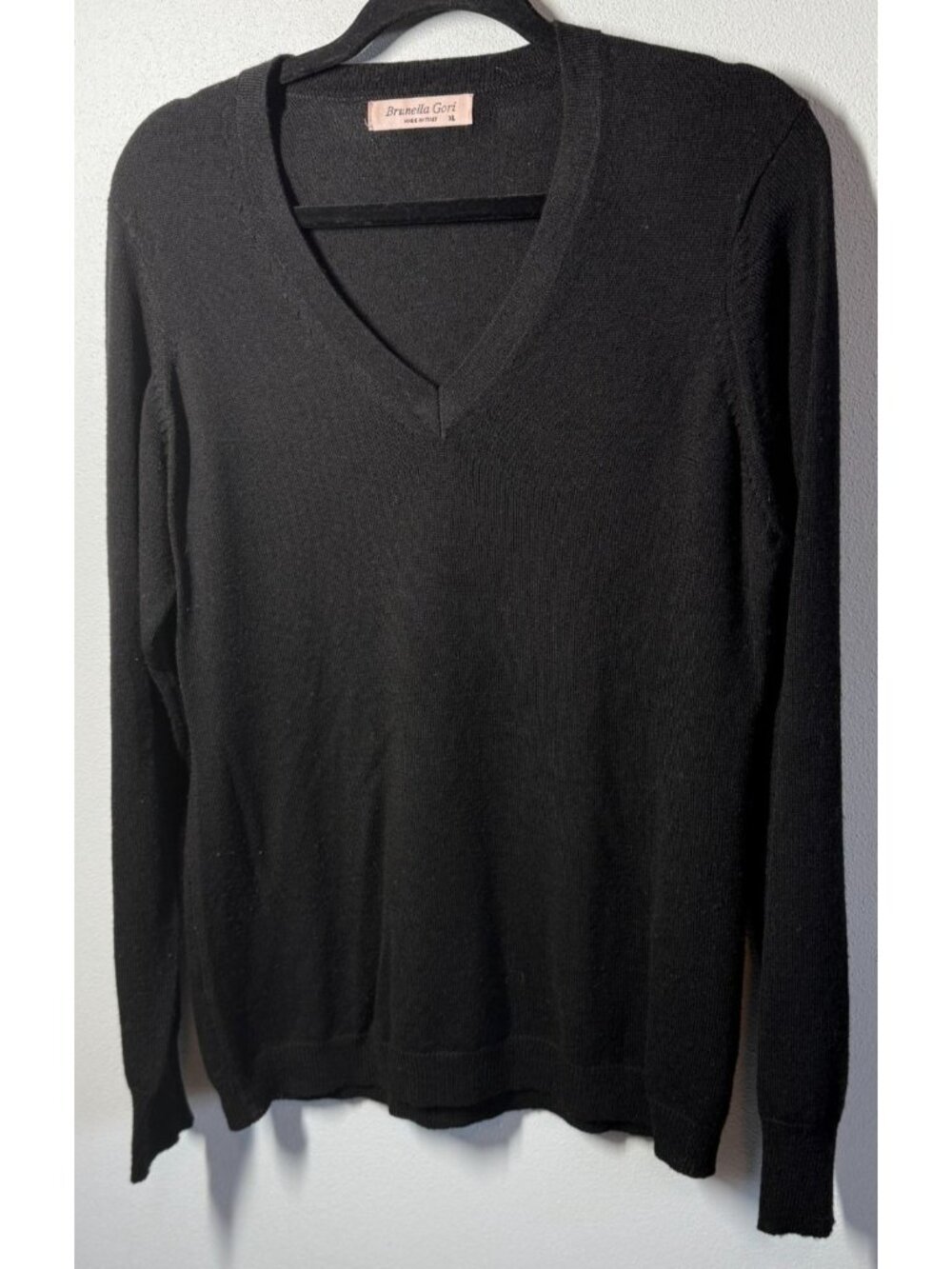 Brunella Gori V-Neck Sweater Womens XL Black Wool Minimalist Classic Luxe Career